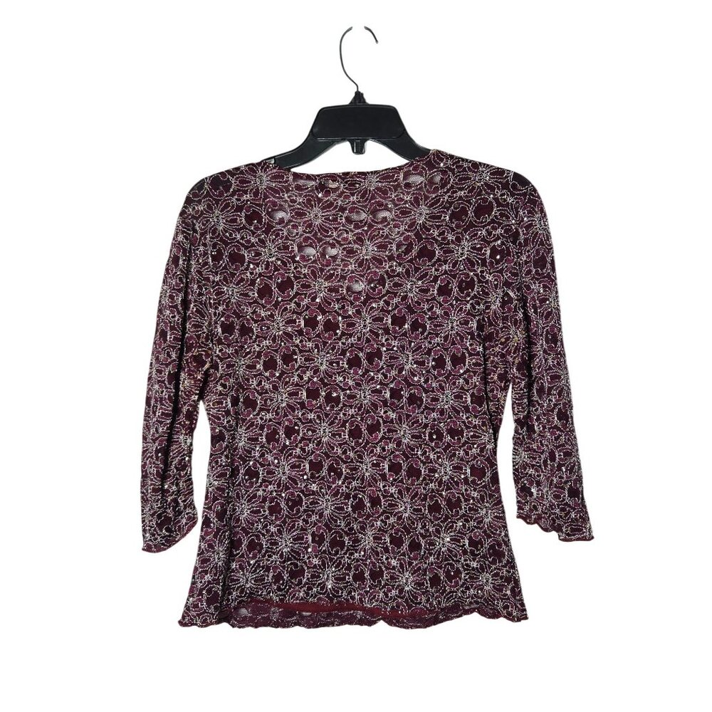 Brittany Black Burgundy Lace V-Neck‎ 3/4 Sleeves Top Medium Y2K Party Holiday - Picture 4 of 11